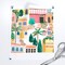 Pink Lake Seaside Palm Trees Houses Garden Tropical Italian Hand Painted Villa Adventure Plants Medium Scale Custom Removable Wallpaper by Spoonflower Peel & Stick Wallpaper 2FT Wide